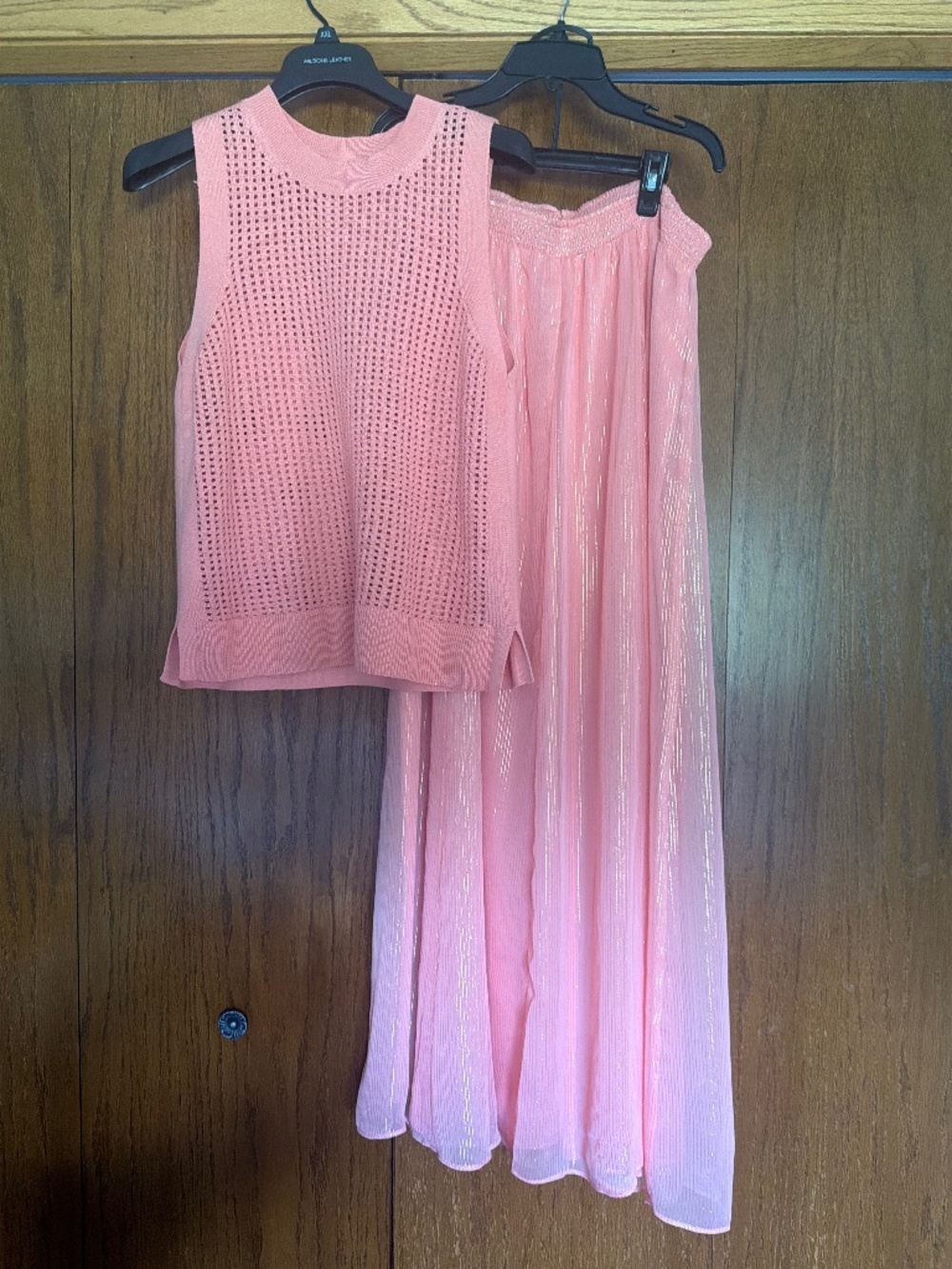 Beautiful peach colored maxi skirt with matching sweater tank
